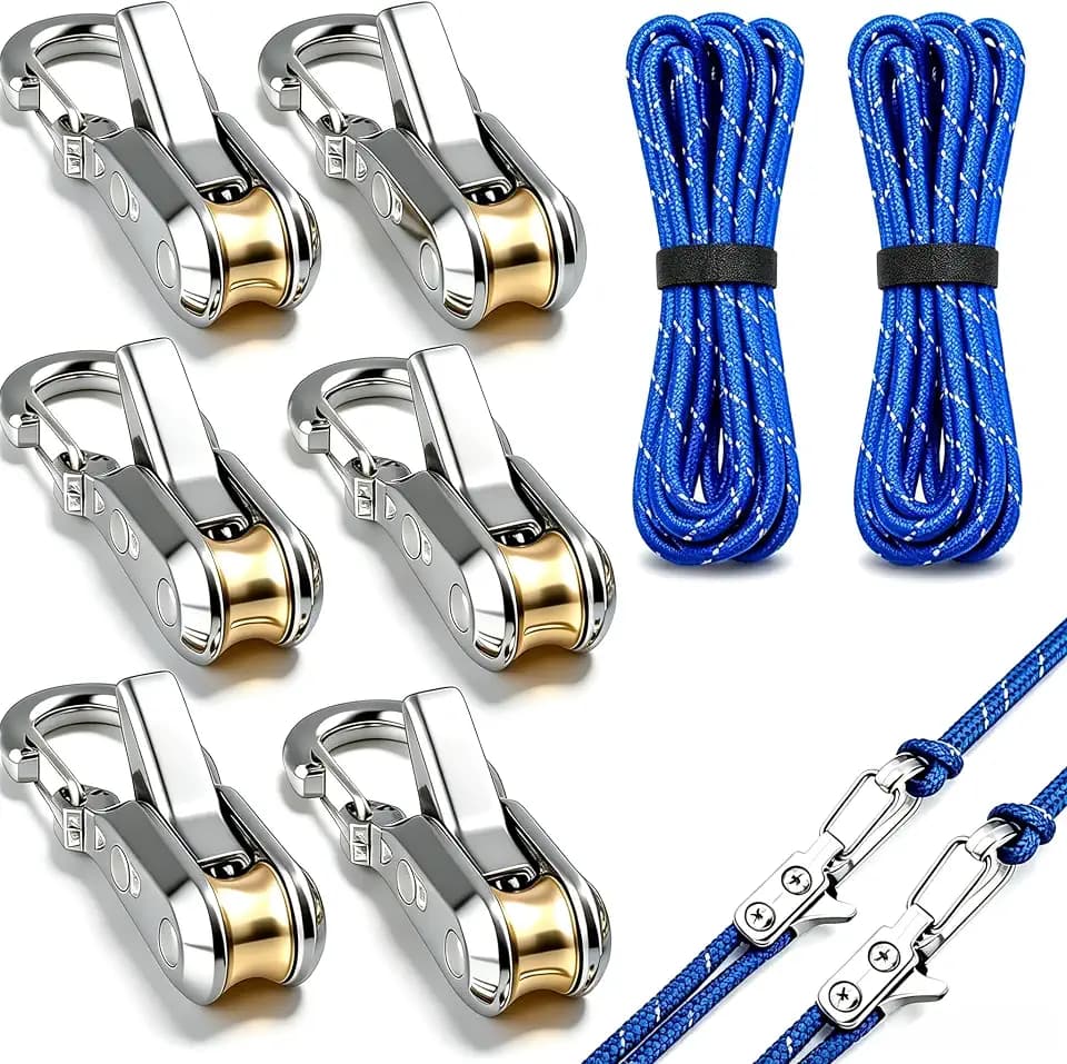 Rope with Roller Tensioner, 6-Pack Heavy Duty Tie Downs – Retractable Buckle Rope & Paracord Adjusters for Camping, Guy Lines, Boating, Outdoor Gear