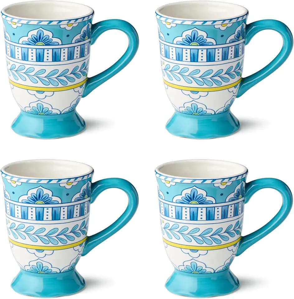 Porto 18oz Ceramic MUGS, SET of 4 – artistically designed Talavera Tile Patterns,