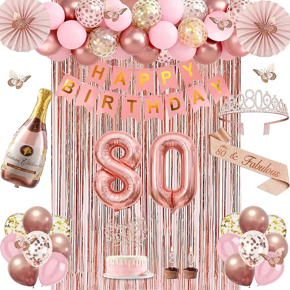 Juesly 80th Birthday Decorations for Women, 51pcs 80 Year Old Party Set