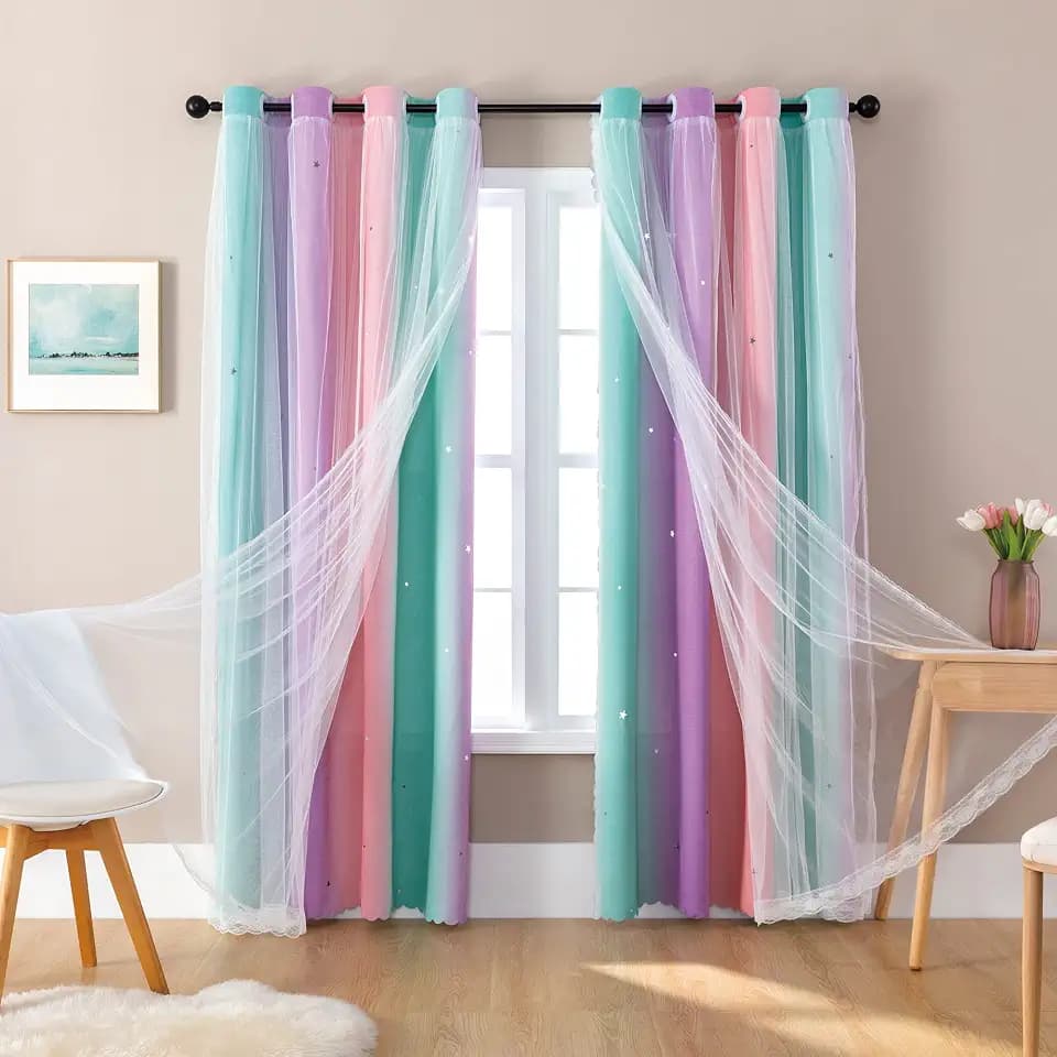 XiDi Blackout Curtains for Girls Bedroom Kids Room Decro Rainbow Design