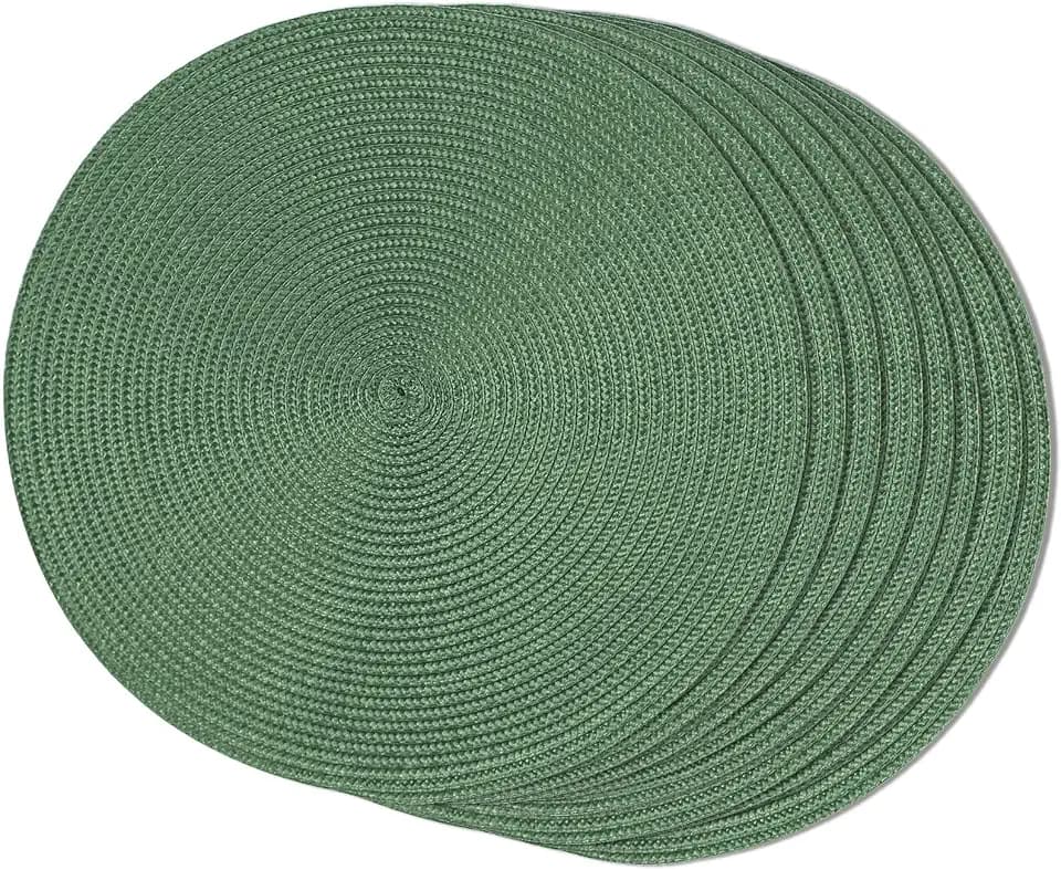 FunWheat Round Braided Placemats Set of 8 Place Mats for Dining Table Woven Washable Non-Slip Table Mats 15 Inch(Green,8pcs)