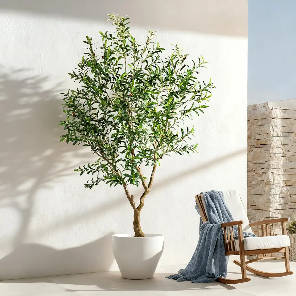 Erimda 8FT Faux Olive Tree with Tall Exquisite Planter Artificial Olive Tree Tall, Potted Fake Olive Plant with 2070 Real Touch Leaves, Indoor Outdoor Home Garden Office Decor