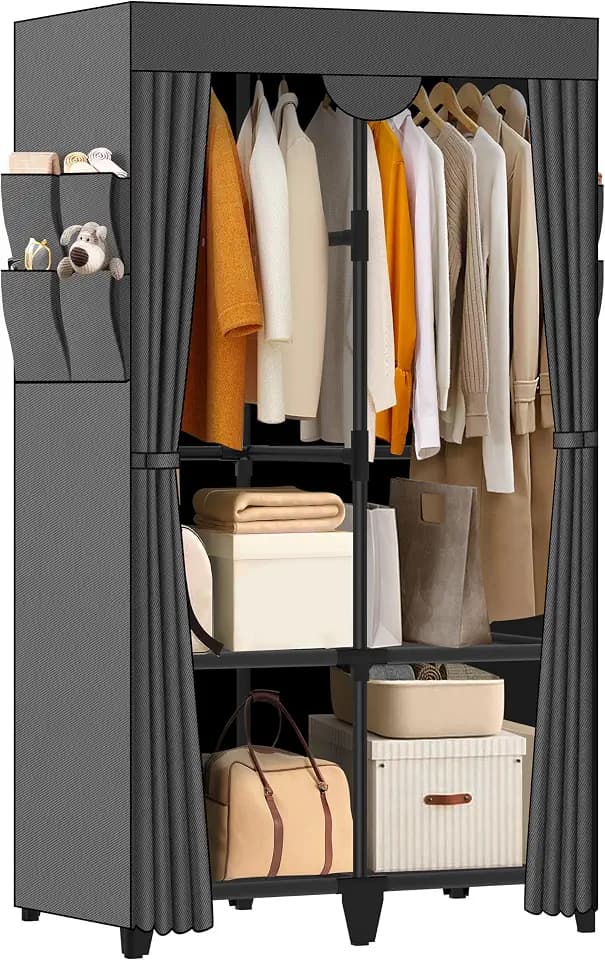 Wardrobe Closet, Quick and Easy Assembly, Gray Portable Closet