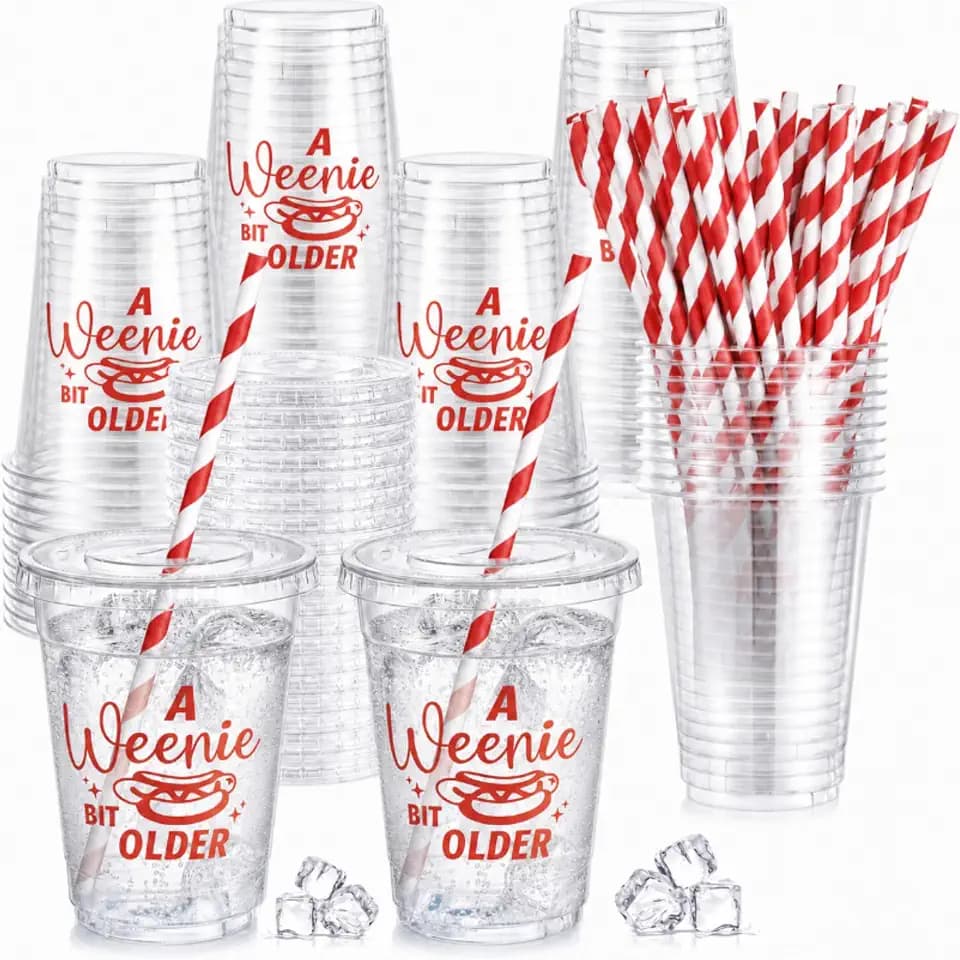 Willinglong 50pcs a Weenie Bit Olde Birthday 12 oz Disposable Plastic Cups