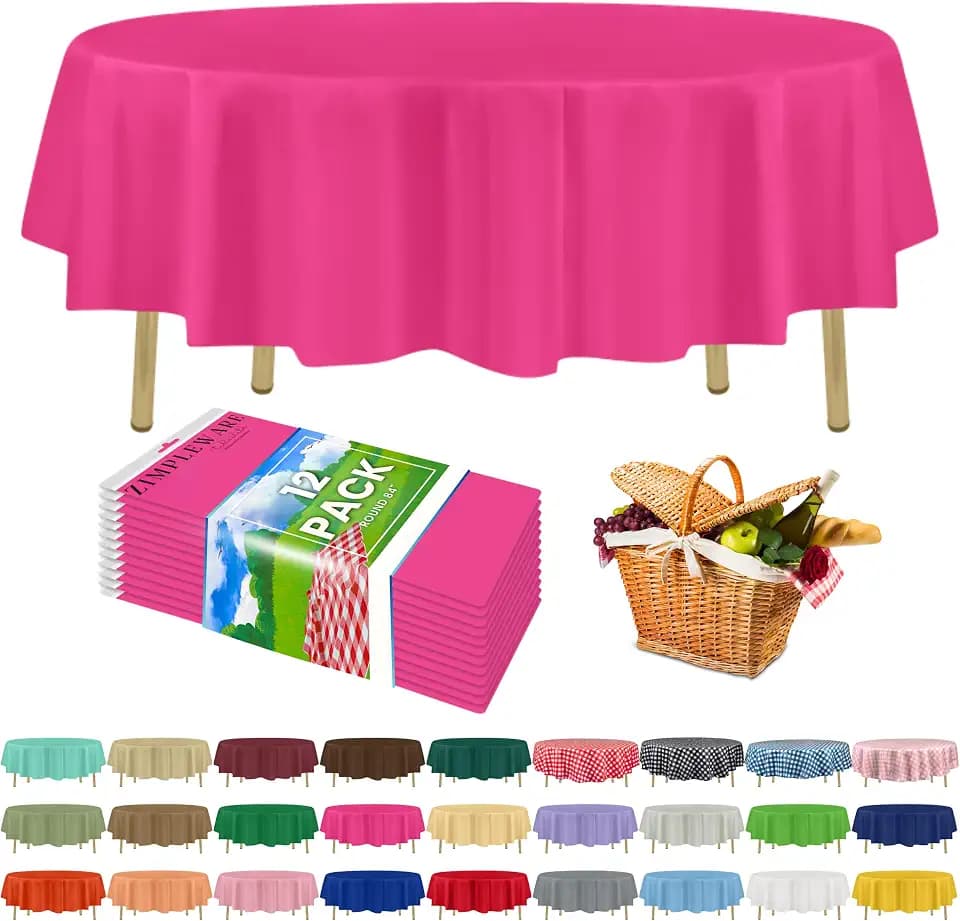 ZIMPLEWARE Premium Plastic Table Cloth Disposable Round 84in. 12 Pack