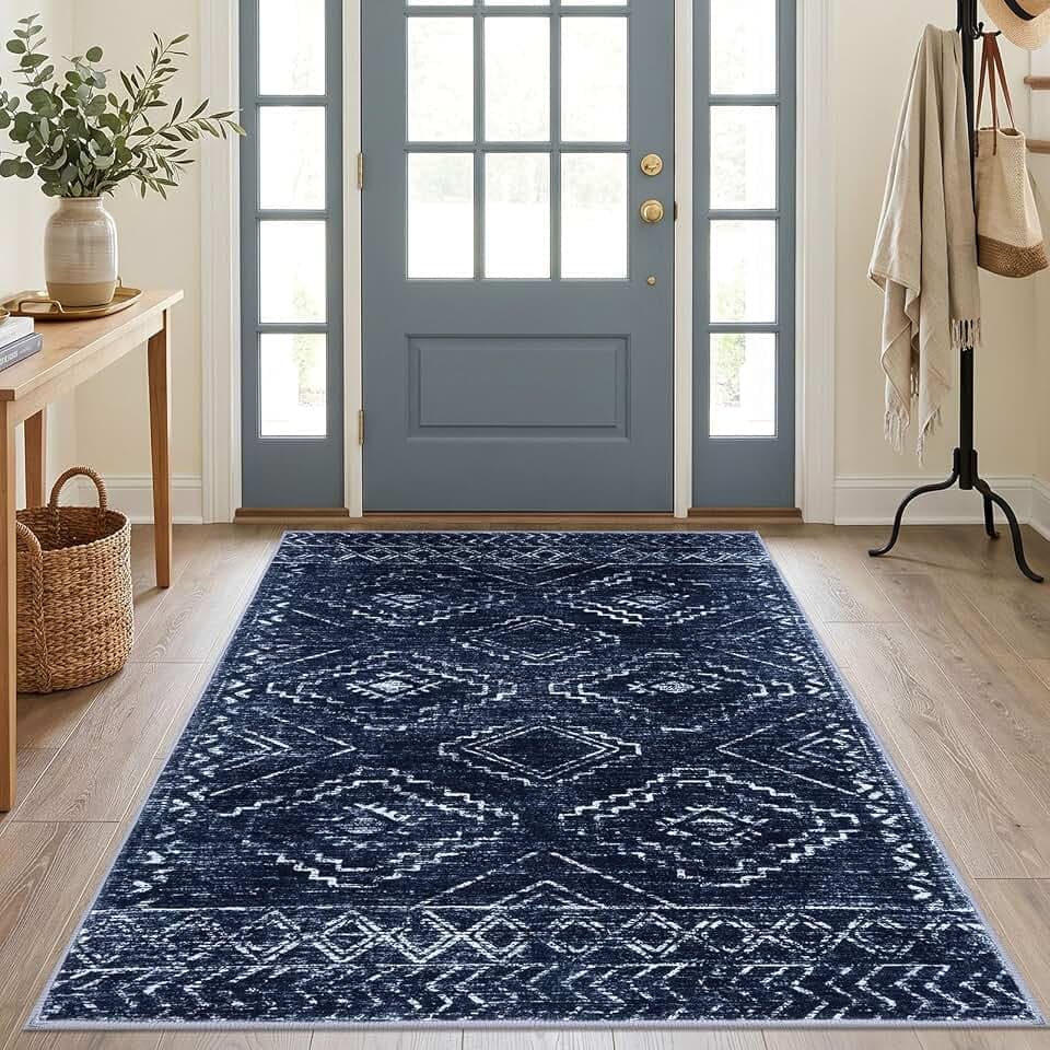 KILOCOCO Area Rug 4'x6' Entryway Rug Washable Rug, Dark Blue