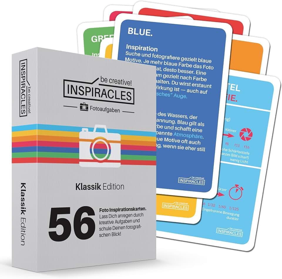 Inspiracles Klassik Foto Aufgaben Karten Fotografieren Lernen Kreative Fotografie 52 Karten Set für Anfänger und Fortgeschrittene Geschenk Fotograf