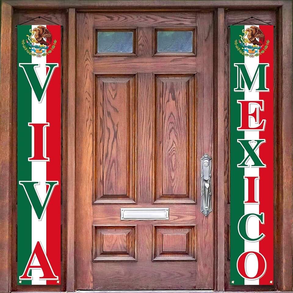 Vohado Viva Mexico Front Door Banner Mexican Independence Day Decoration September 16th Party Hanging Sign Indoor Outdoor Supply