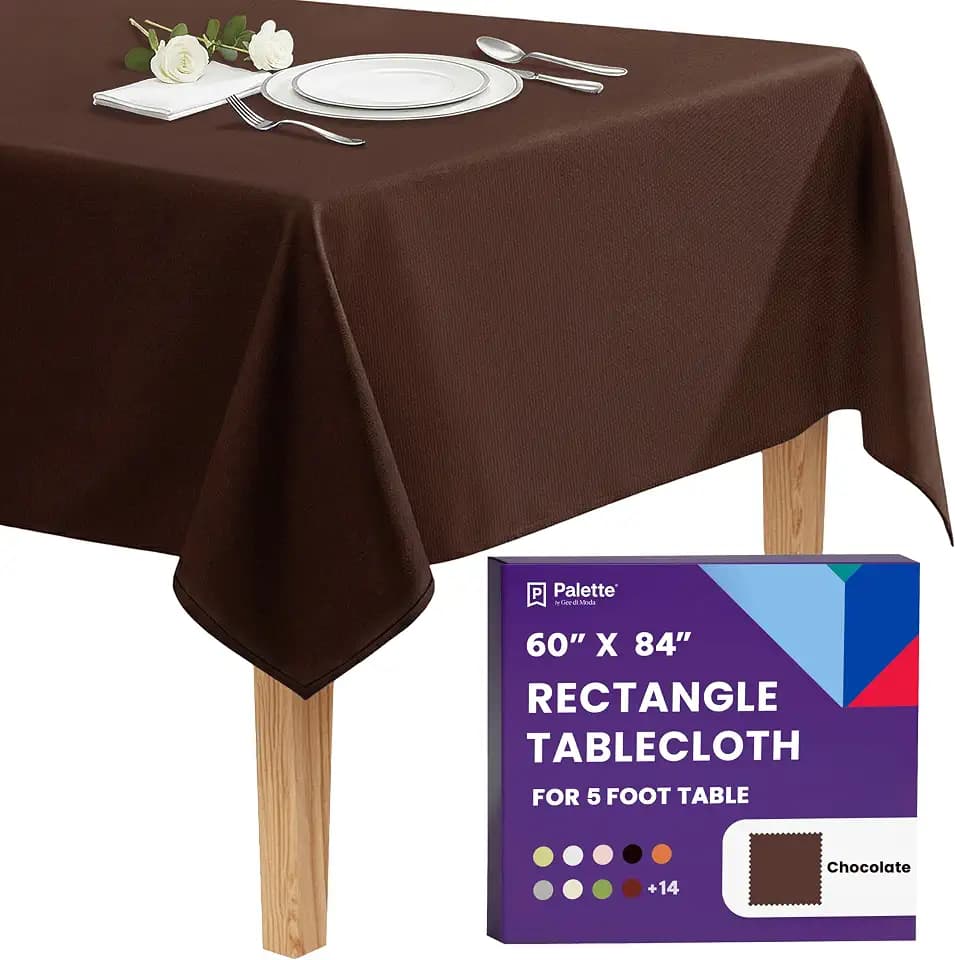 Gee Di Moda Rectangle Tablecloth - 60 x 84 Inch Chocolate Table Cloth for 5 Foot Rectangle Tables - Heavy Duty Washable Fabric - for Holiday Party, Dinner, Weddings, Baby Shower & Events