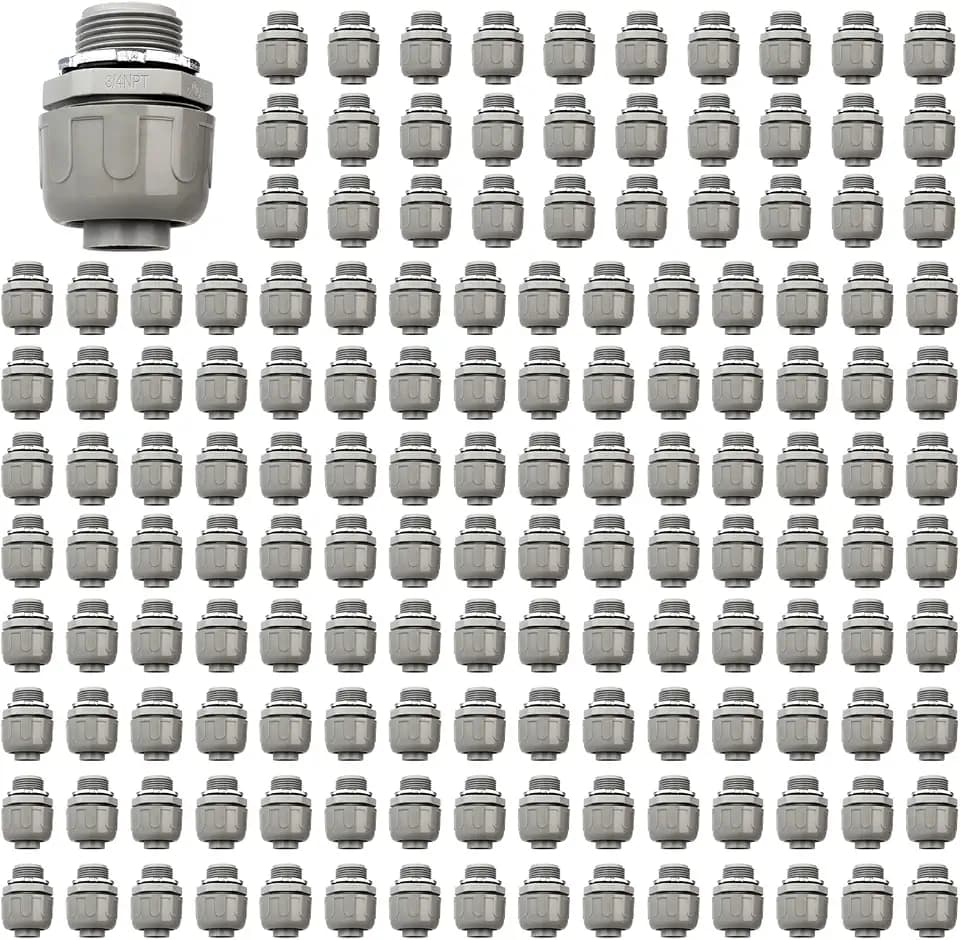 Conduit Connectors, 3/4 Inch, Straight, Grey, 150-Pack
