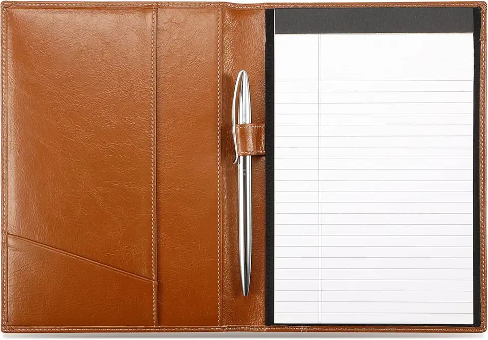 HISCOW Slim Leather Junior Padfolio, 5x8 Notepad Cover, Antiqued Brown