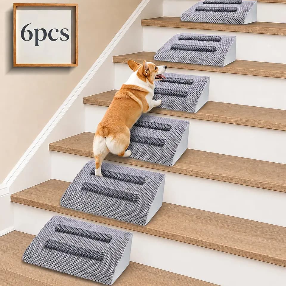 Hunderampe für Treppen mit Anti-Rutsch Bump für kleine ältere Hunde Katzen Haustiere - Treppenkeile für Hunde mit sanfter Neigung, Haustierrampe mit waschbarem Bezug & selbstklebenden Pads für