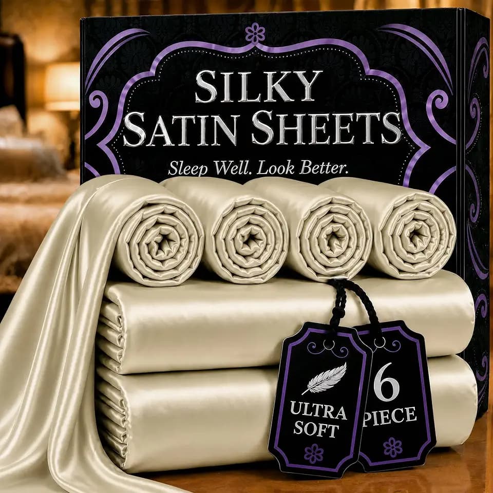 DECOLURE Satin Sheets Queen Size | Softer Than Silk | Luxury 6 Pc Bed Set