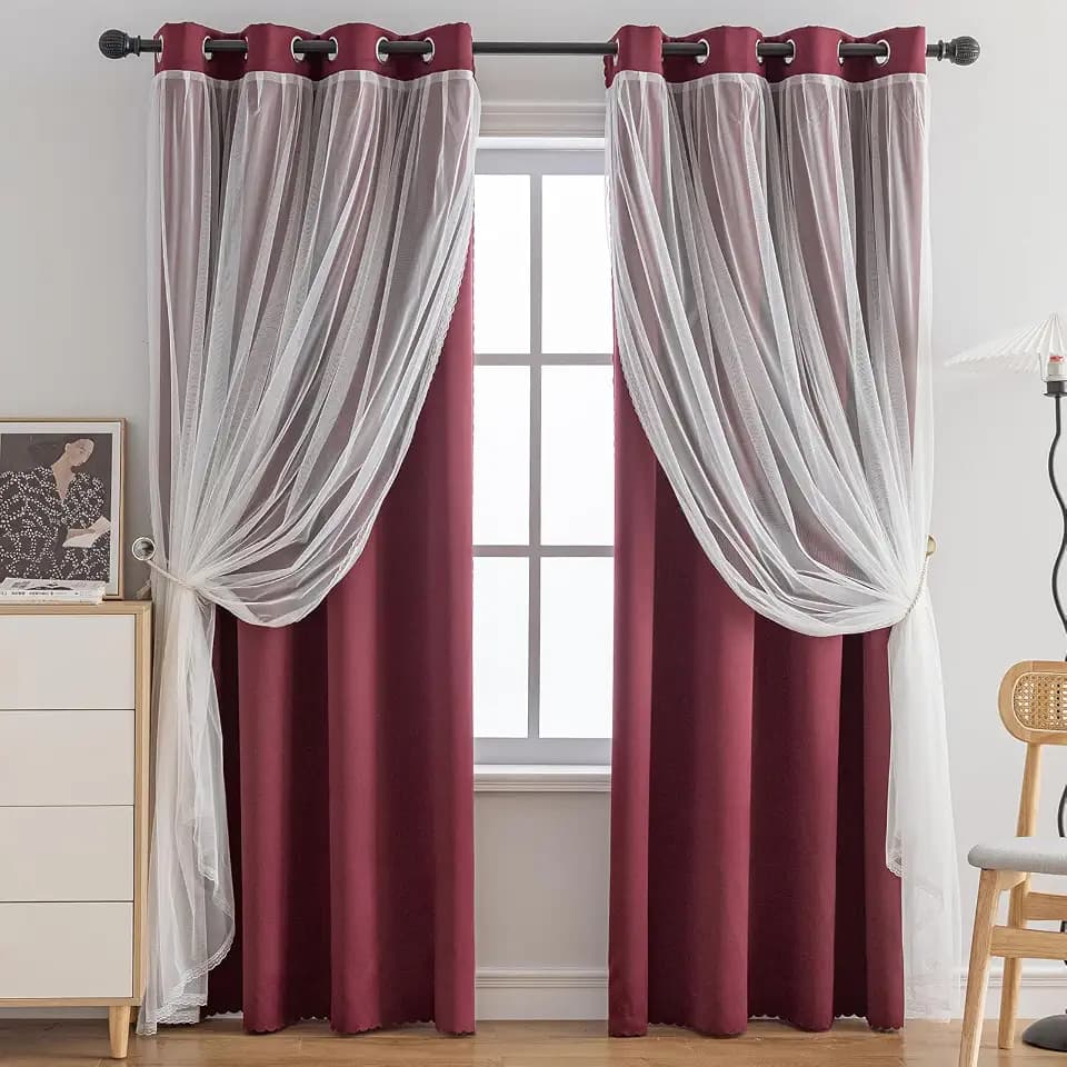 Anytime Blackout and Sheer Layered Curtains Solid Grommet Top Window Panels