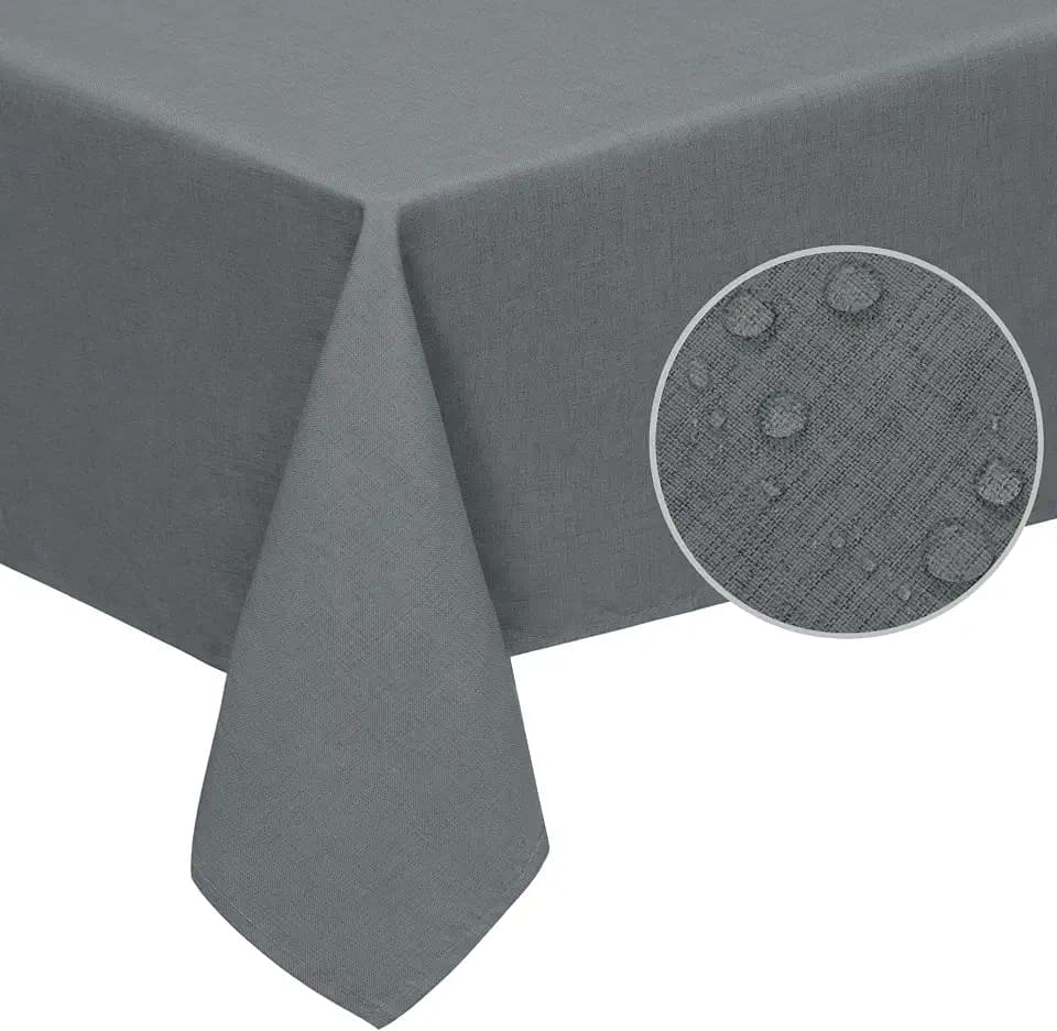 Easy-Going Waterproof Faux Linen Tablecloth, Rectangle, 60x120in, Dark Grey