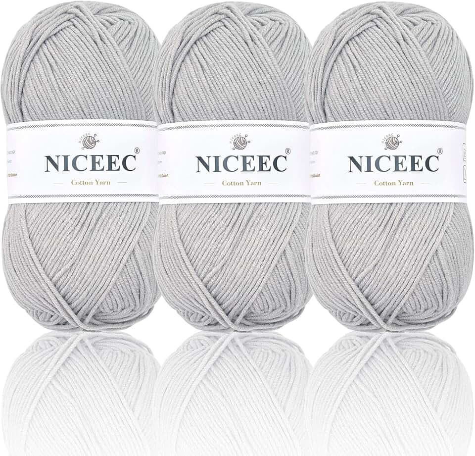 NICEEC 3 Skeins Soft 5Ply Cotton Blend Yarn 720yds/10.6oz - Light Grey