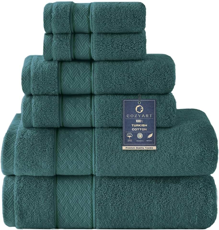 COZYART Bath Towel Set 6 PCS, Luxury 100% Turkish Cotton 650GSM Ultra Soft