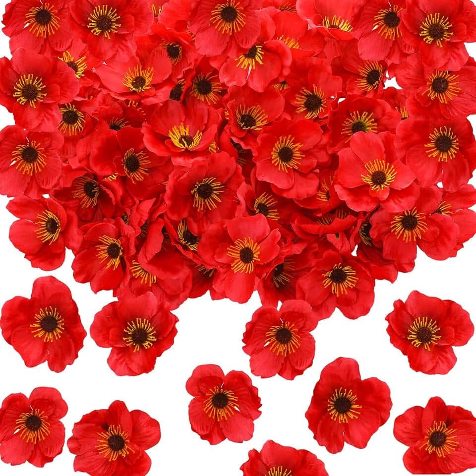 Zeyune 60 Pcs Red Poppy Flowers, Halloween Flower Wizard Decor, 3.15 Inch