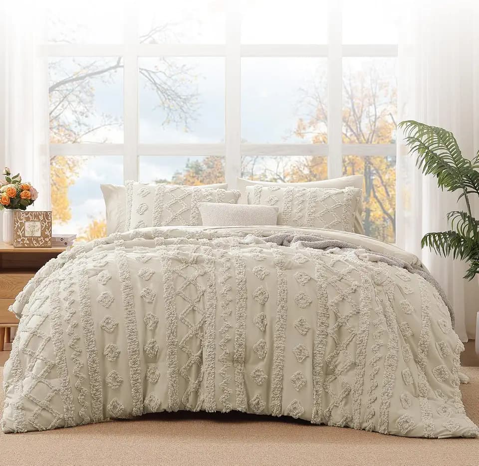 Twin XL Comforter Set- 5 Pieces Tufted Bed in a Bag Twin Bedding Sets