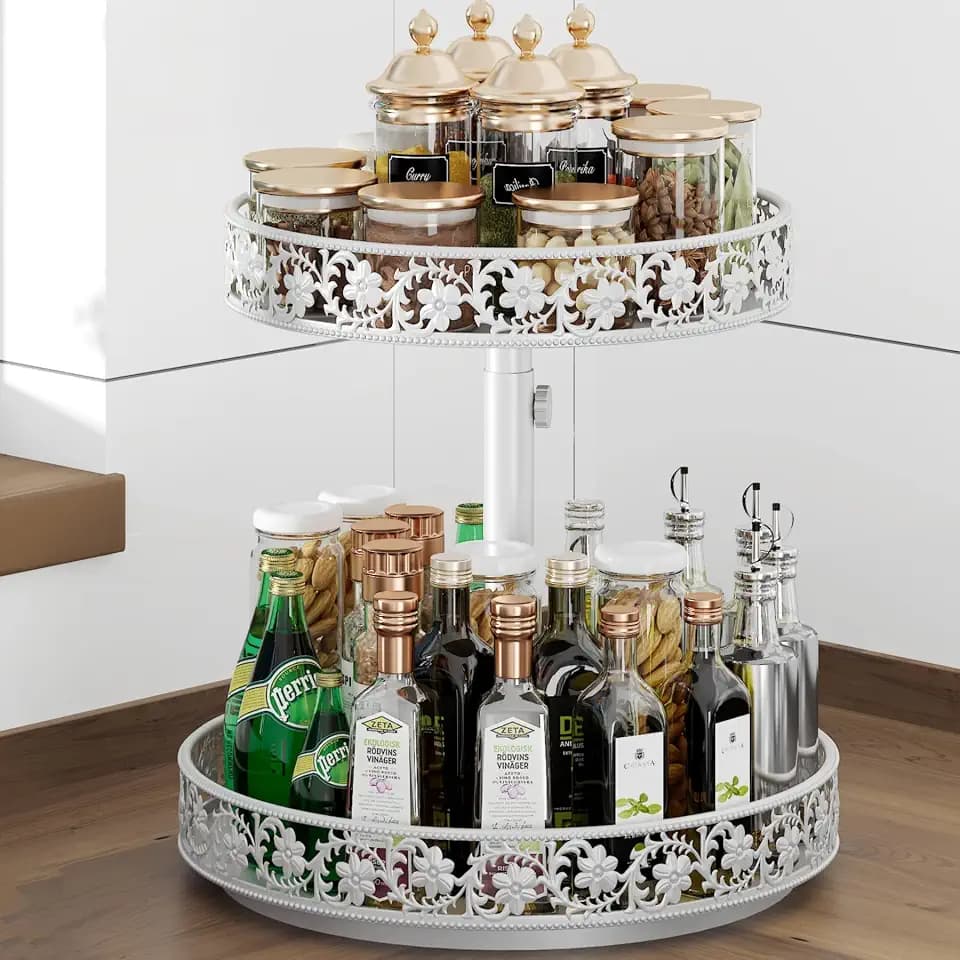 2 Tier Lazy Susan Organizer Turntable, 12 Inch, White