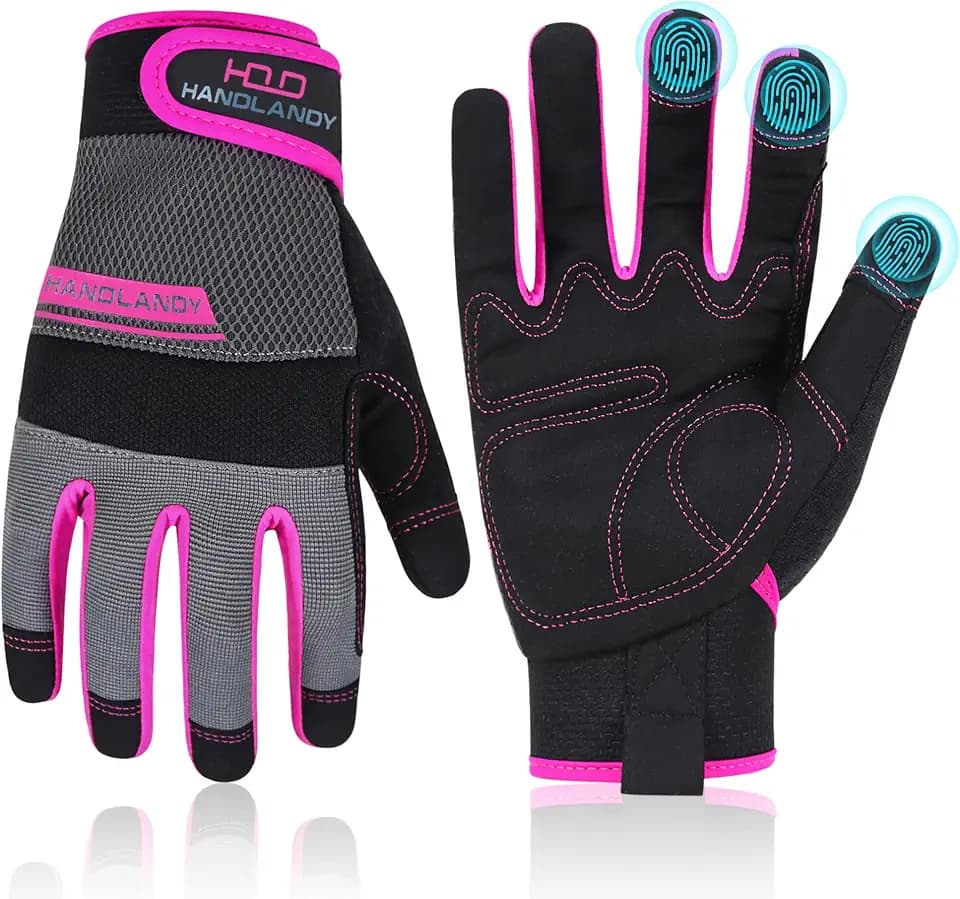 HANDLANDY Work Gloves for Women, Breathable Leather Gardening Glove for Yard Maintenance, Hand Protection with Touch Screen