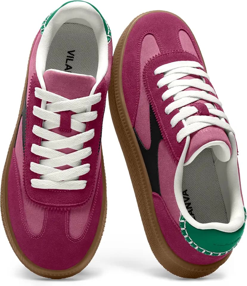Vilanva Women's Fashion Sneakers Casual Tennis Shoes with Genuine Suede Classic Retro Gum Sole Walking Trendy Footwear