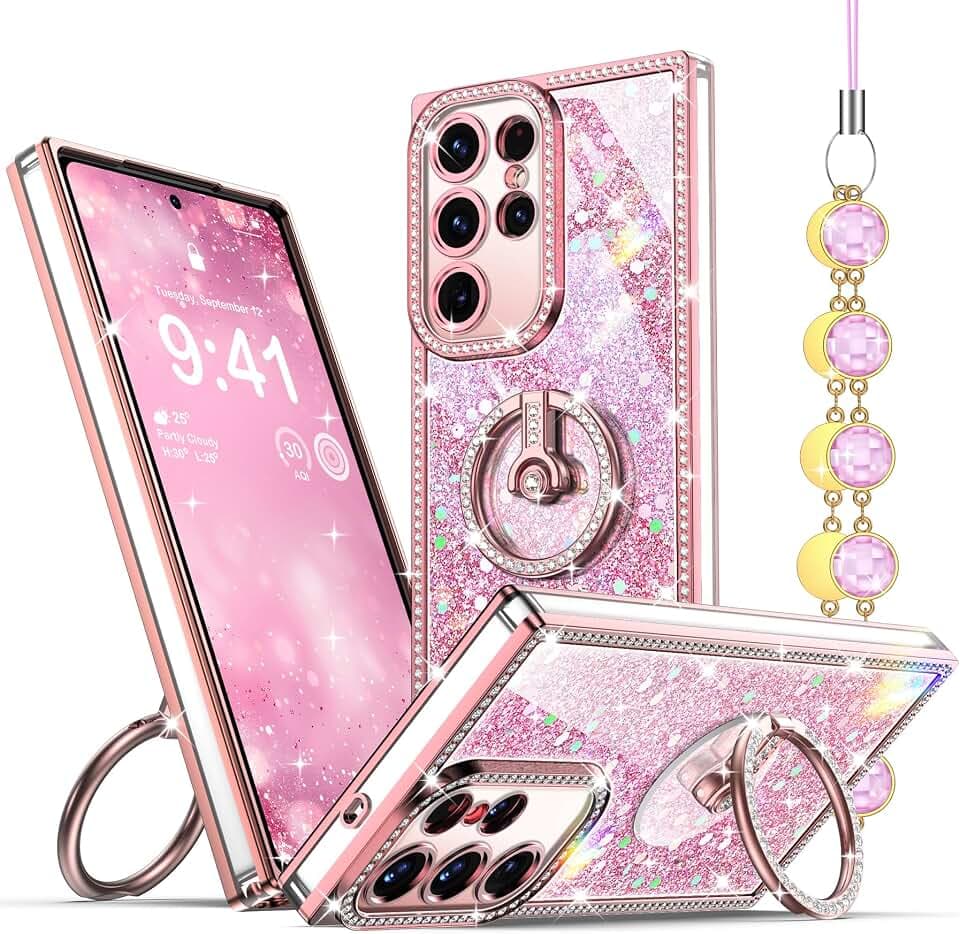 Miss Arts for Samsung Galaxy S24 Ultra Case with Ring Stand, Glitter Pink