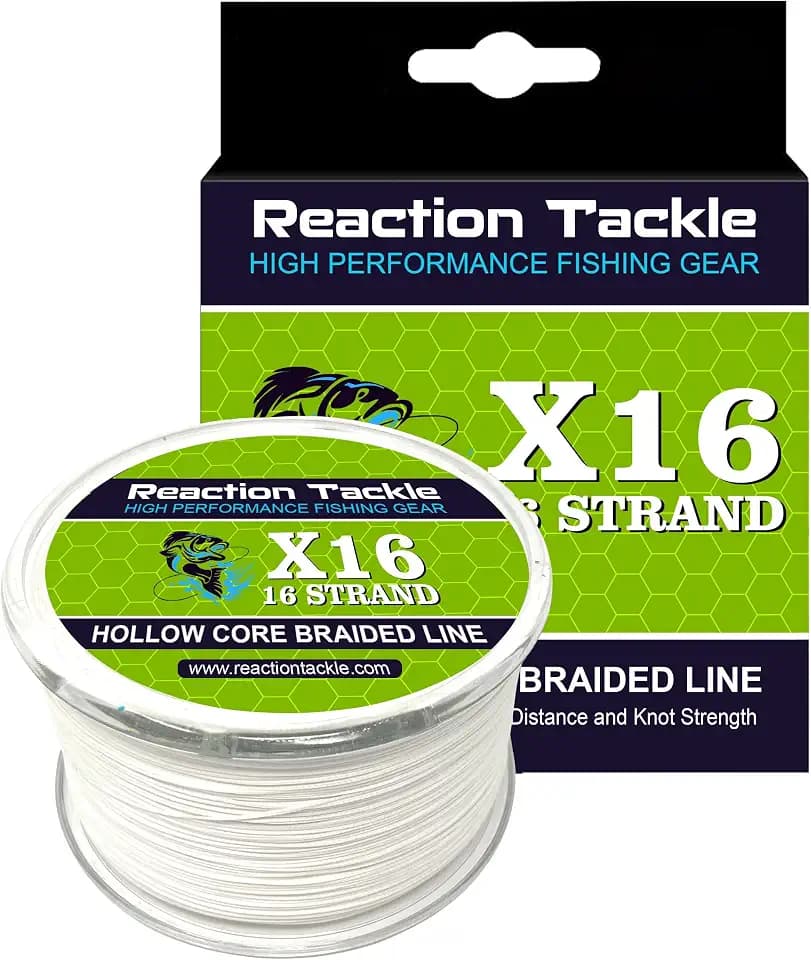 Reaction Tackle Hollow Core Braided Fishing Line - 16 Strand Splice Ready Braid for Knotless Leader Connections, Freshwater and Saltwater Trolling and Offshore