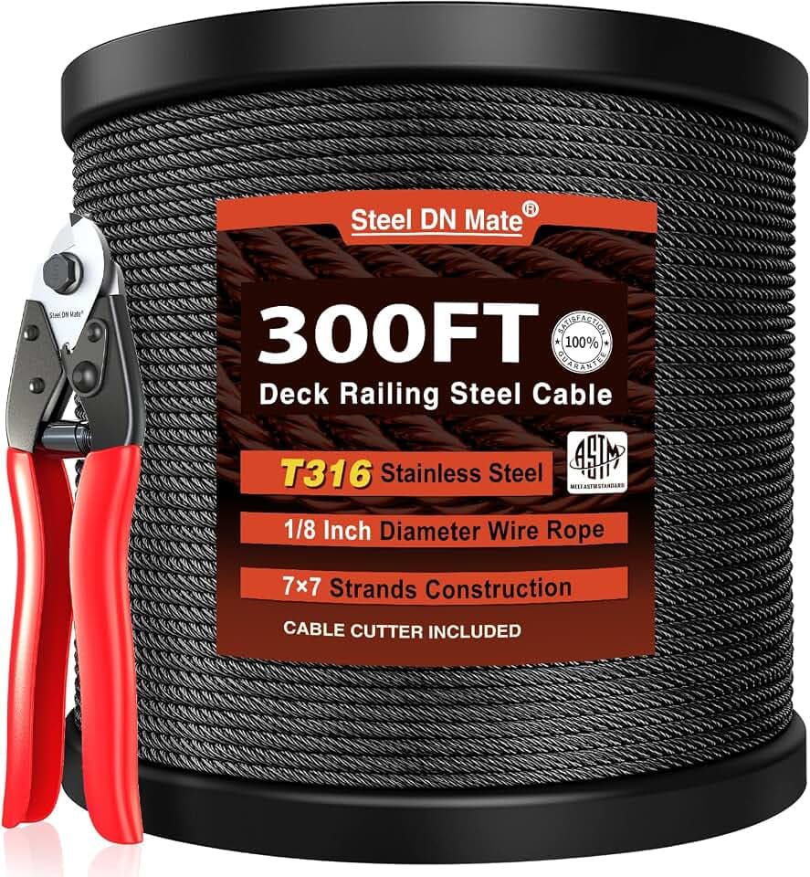 Black Stainless Steel Cable for Railing 300FT, 1/8" T316 Wire Rope BW22