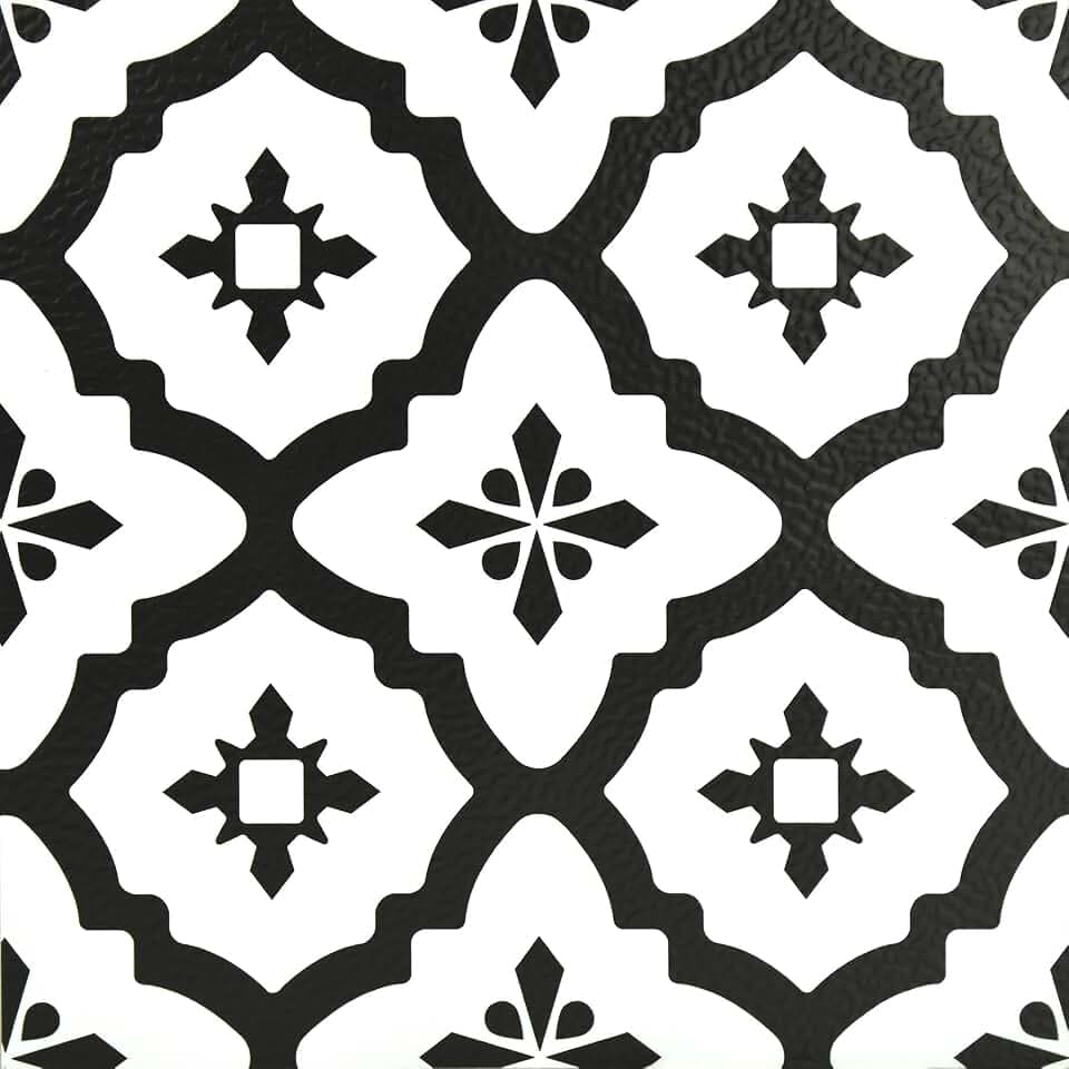 FloorPops Comet Peel and Stick Floor Tiles, Black, Geometric Vinyl Floor Tiles, Water Resistant, 12 in x 12 in, Pack of 10