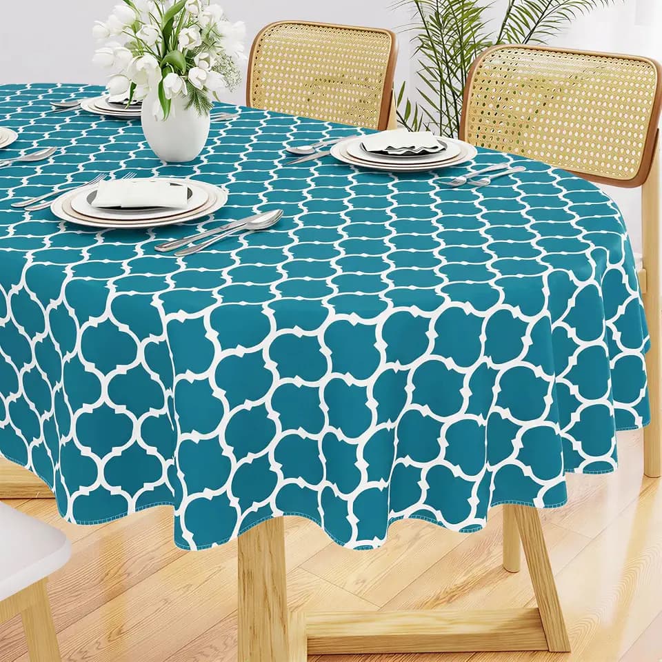 Smiry Oval Table Cloth, Flannel Backed Vinyl Tablecloth, 60"x84"
