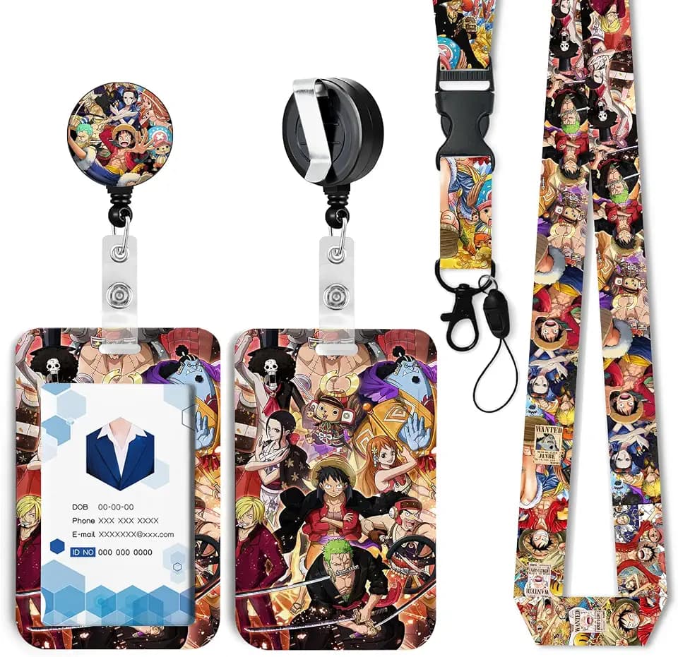 Anime Id Badge Holder with Lanyard,Retractable Badge Holders Reels,Colorful Breakaway Lanyards for ID Badges,Cute Fashion Key Chain Keychains,Badge Clips for School Office Women Teen Kid 4