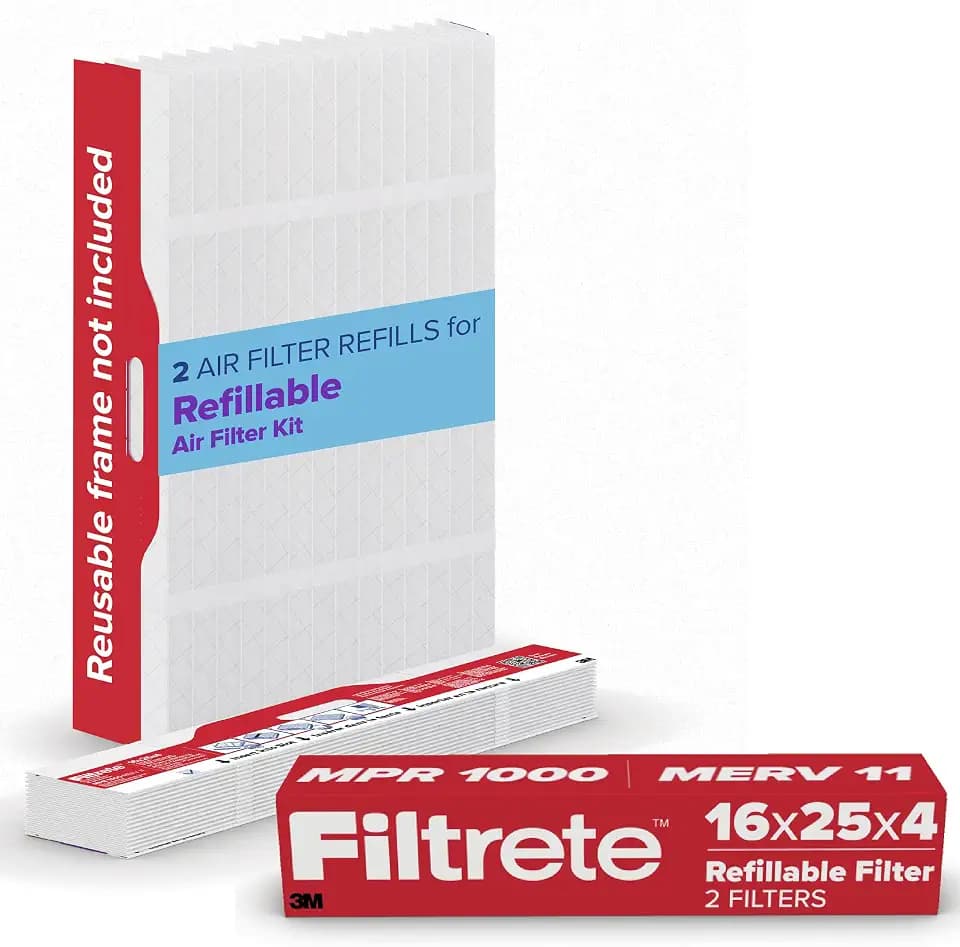 Filtrete 16x25x4 Refillable Air Filter replacement, MPR 1000, MERV 11, Allergen Defense, 2 Pack, use with reusable air filter frame of Filtrete Refillable Air Filter Kit 16x25x4, for HVAC, Furnace, AC