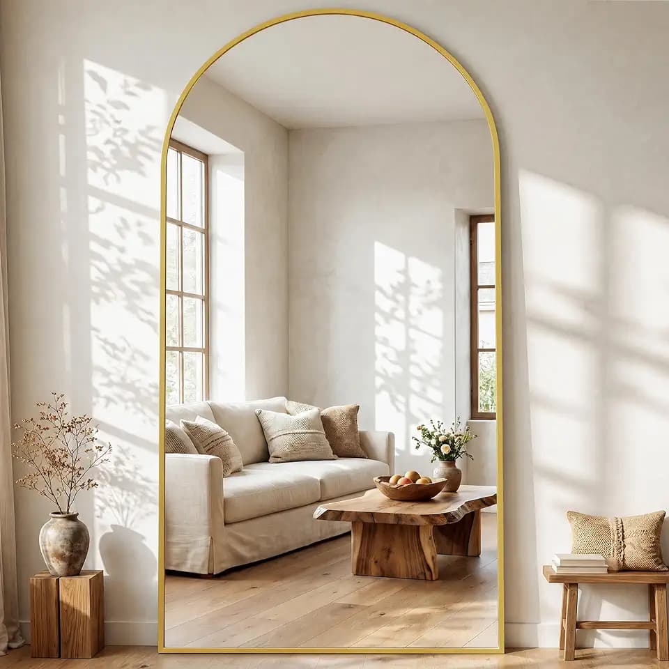 76"x34" Arched Full Length Mirror, Large Floor Mirror, Gold