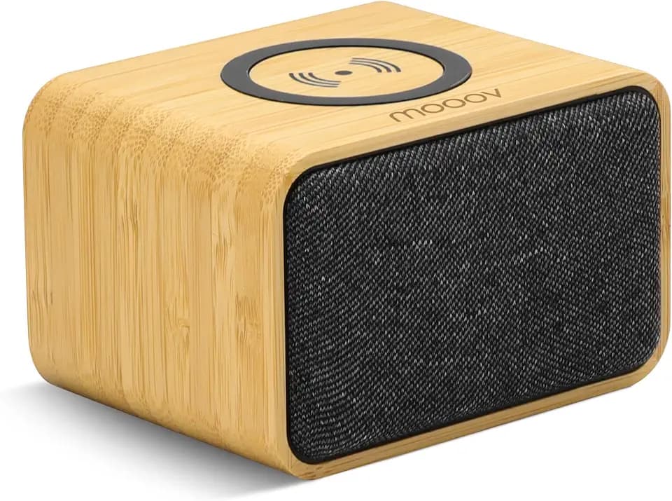 mooov 477352 Tragbarer Bluetooth-Lautsprecher Bamboo mit Induktionsladegerät für Smartphone