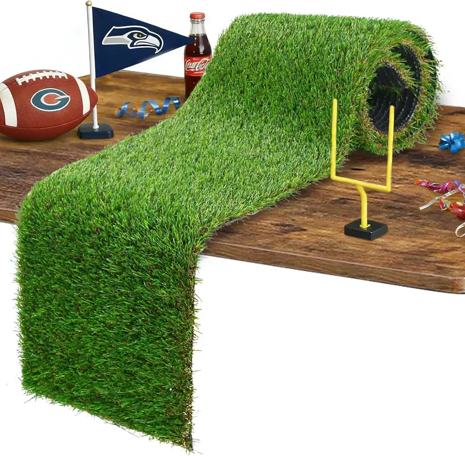 GLOBREEN Artificial Grass Table Runner 60 Inches - Green Fake Grass Football Golf Party Decor Table Centerpiece for Birthday Wedding Alice in Wonderland