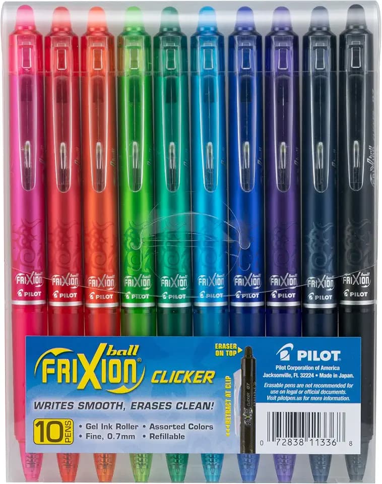 PILOT FriXion Clicker Gel Ink Pens 0.7mm, Assorted Colors, 10-Pack