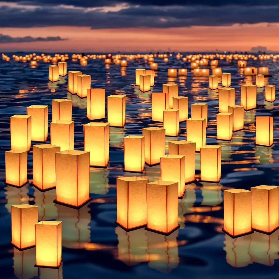 Floating Paper Lanterns,20 Set Decoration Wooden DIY Lanterns with led tealights for Birthday,Pool Party (20 Lanterns with LED Candles)