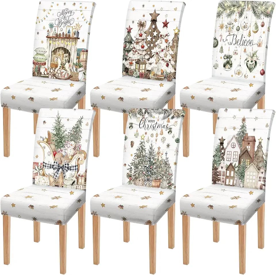Moukeren 6 Pcs Watercolor Christmas Chair Covers Farmhouse Dining Slipcover