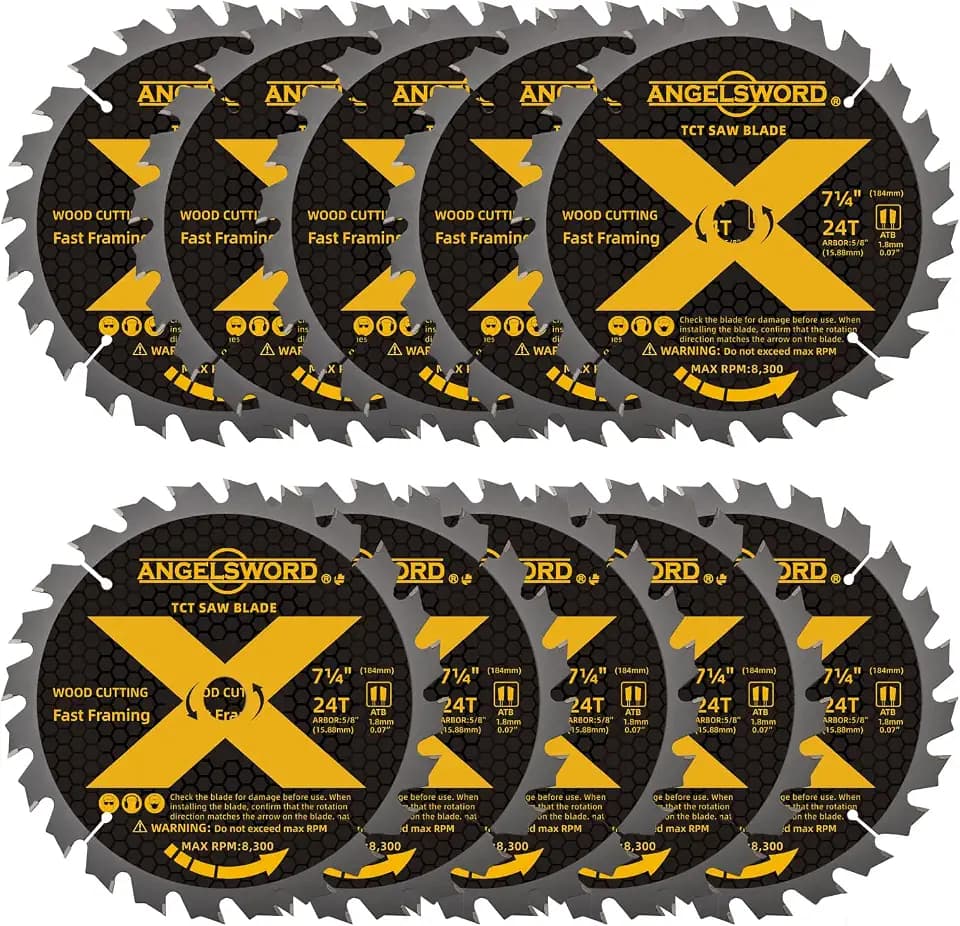 ANGELSWORD 7-1/4“ Cirular Saw Blade for Wood, 10pc 24T, 5/8" Arbor