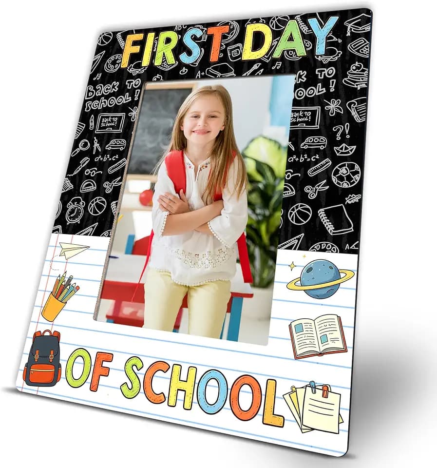 Back To School Picture Frame Fits 4X6 Photos - Minimalism Black And White Style Frame - First Day To School Party Favor For Teachers, Students - Classroom Home Desk Decorations & Supplies - A04