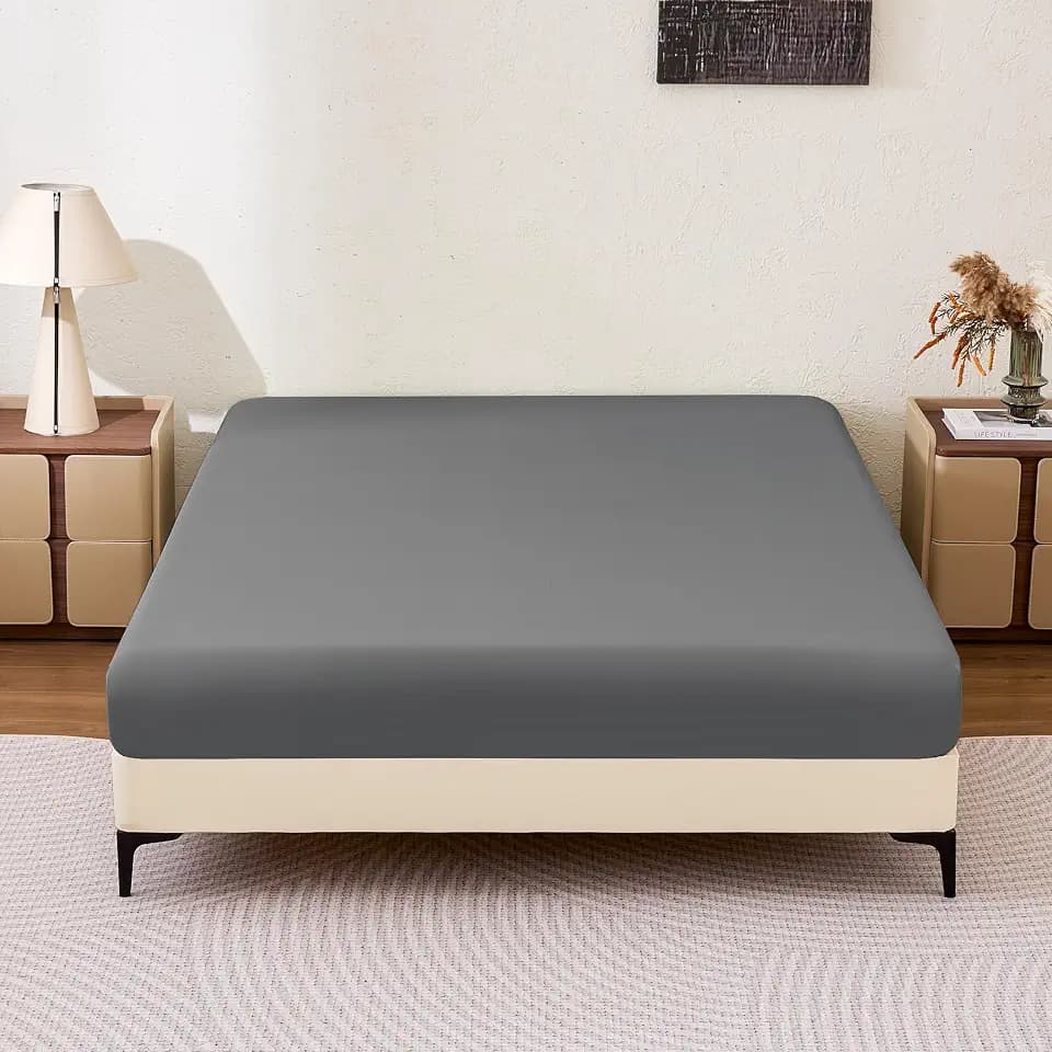 Amazon Basics Soft Fitted Sheet, Lightweight Bottom Sheet, 14-Inch Deep Pocket, Durable and Long Lasting, Easy Care, King, Dark Gray, Pack of 2