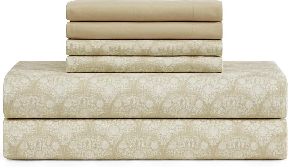 Caribbean Joe 6-Pc Queen Sheet Set w/Cooling Pillowcases, Shell Medallion