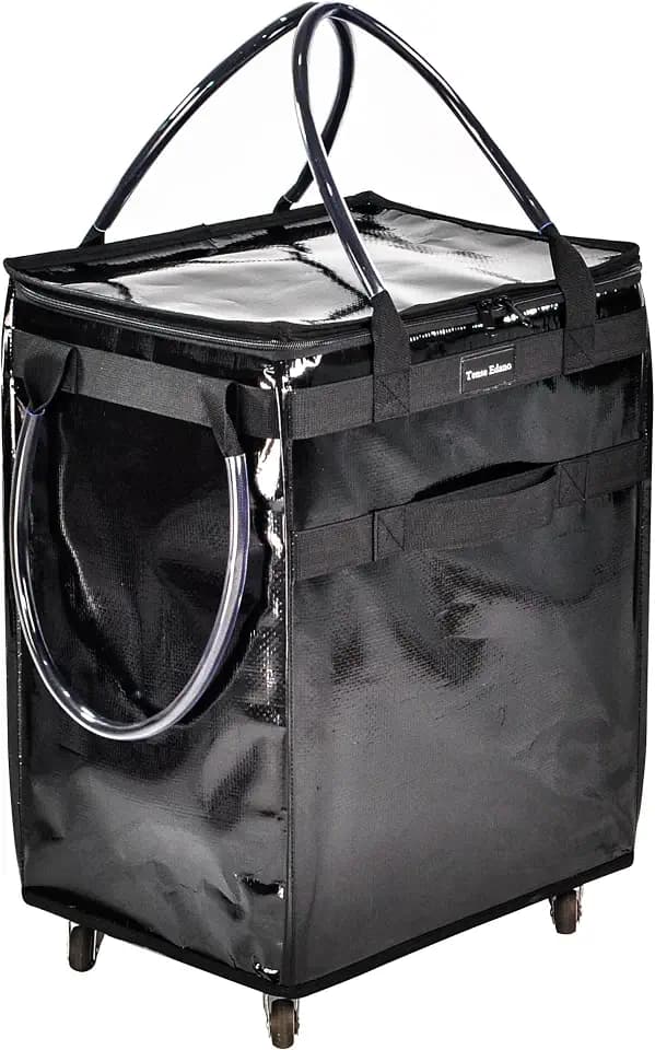 Reusable Grocery Bag On Wheels Large Capacity Shopping Trolley Foldable Rolling Tote Bag with Heavy Duty Handle for Travel (Black, Large)