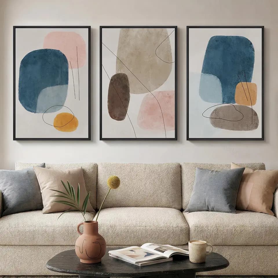Large Framed Colorful Abstract Wall Art for Living Room, Set of 3, 24x36 In