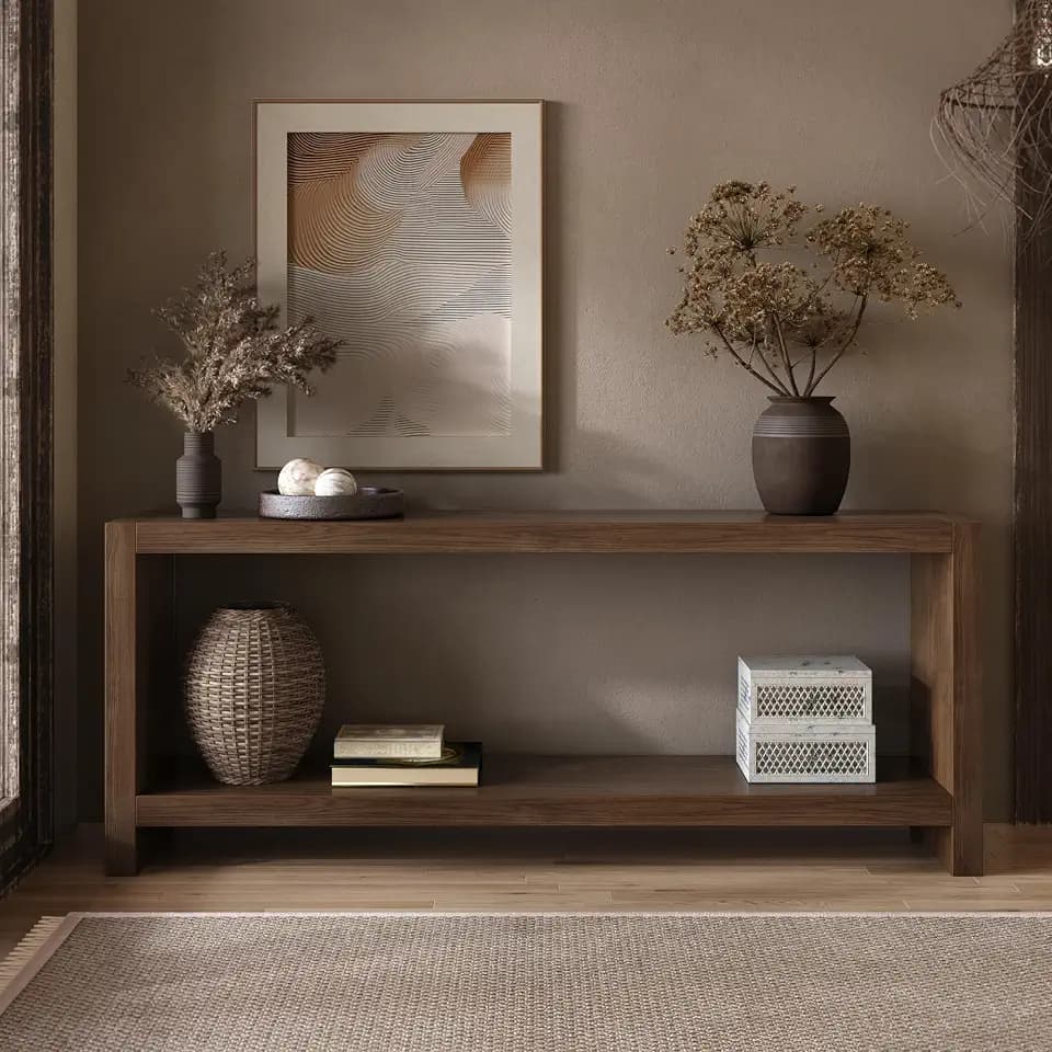KEIKI 63" Console Table, 2-Tier Storage Shelf, Sofa Table, Rustic Brown