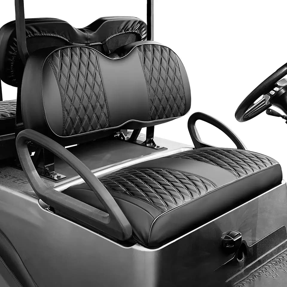 Diamond Stitch Golf Cart Front Seat Cover Kit, Fits Club Car Precedent 2012+, No Staple Faux Leather - Black
