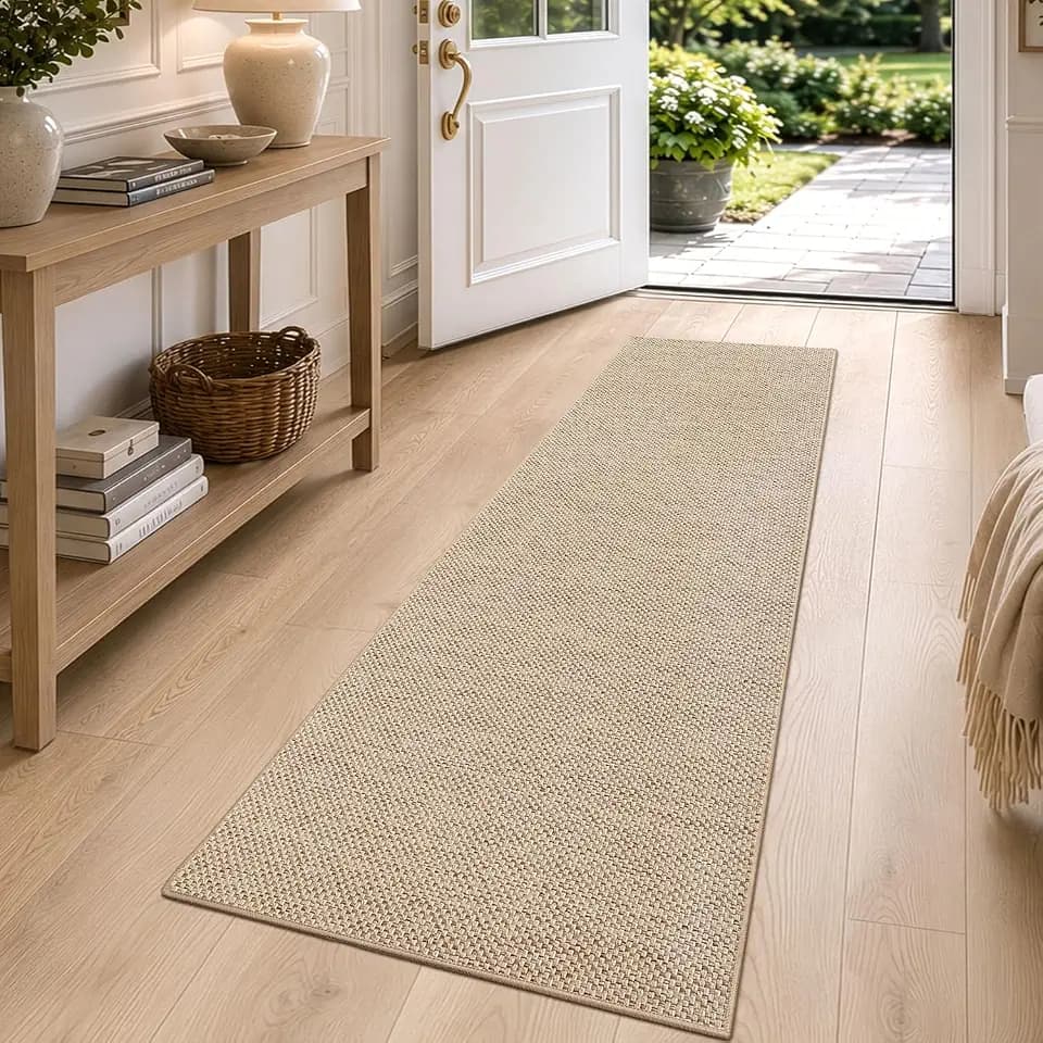 DEXI Thin Hallway Runner Rug 2x7, Non Slip Entryway Rugs, Beige