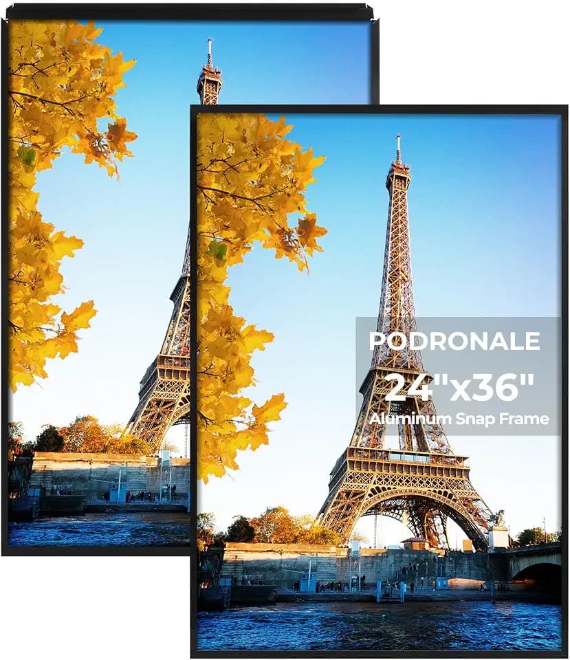 24x36 Poster Frames, 2Pcs, Plexiglass,Black Aluminum Snap Frame