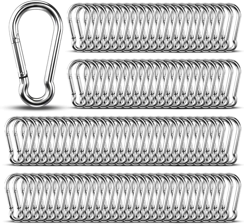 100pcs 2.75 inch Small 304 Stainless Steel Carabiner Clip Hooks Spring Snap